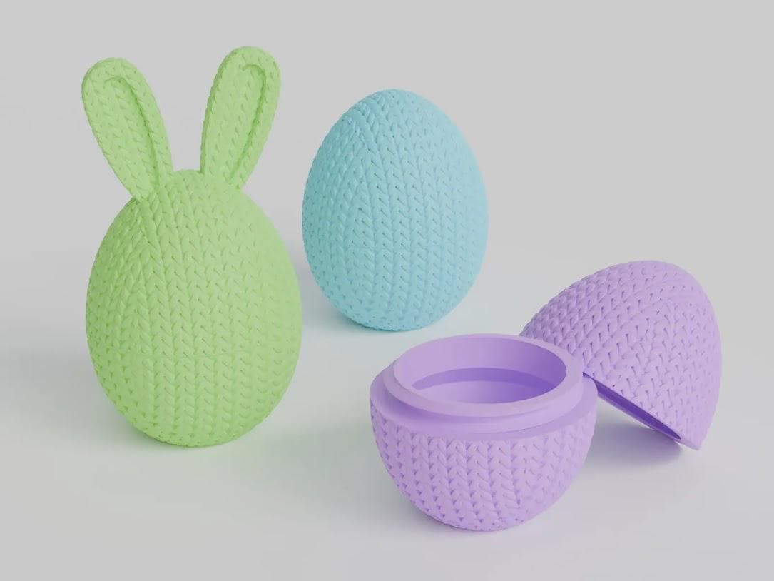 Figurine œuf lapin de Pâques effet tricot