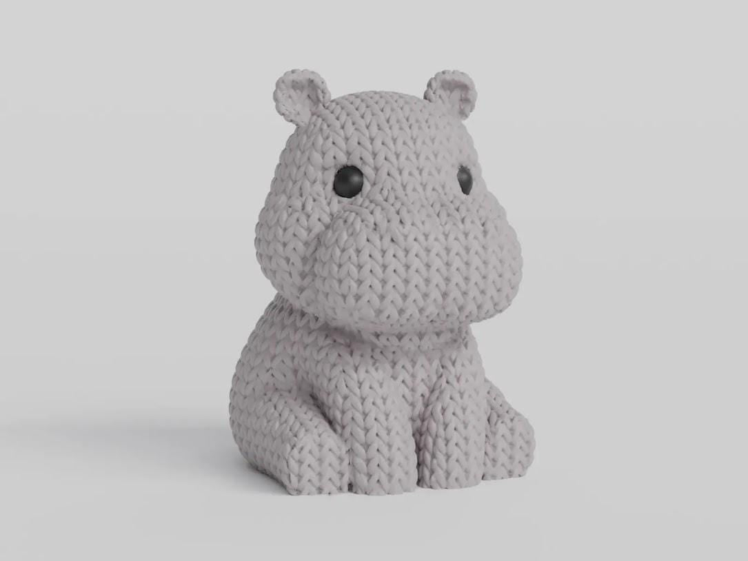 Figurine hippopotame effet tricot